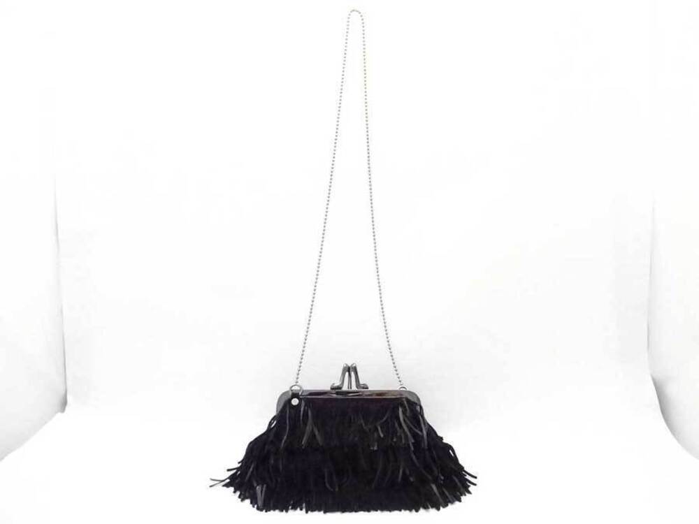 Christian Louboutin silver fringe black shoulder suede metal bag Silver Black